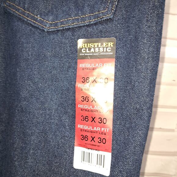 NWT Rustler Classic Men's Heavy Dark Denim Jeans Regular Fit  Straight Leg 36x30 - Picture 5 of 7
